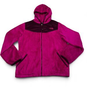 The North Face Hooded Jacket Girls Youth XL (18) Bright Pink Fuzzy Fleece